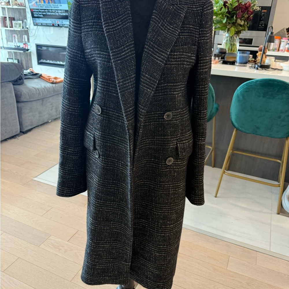 Zara Black and Gray Plaid Winter Coat XS